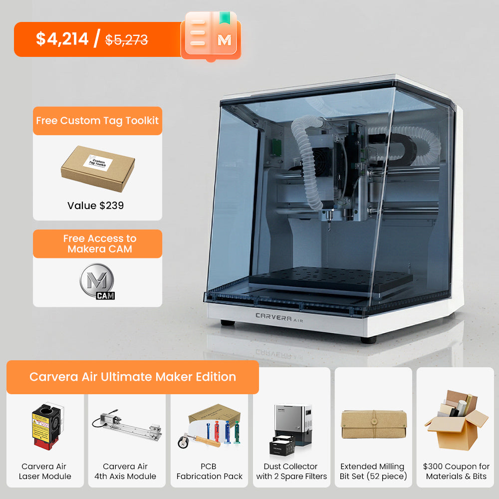 Makera Carvera Air Desktop CNC Machine – Enclosed Smart CNC for Milling, PCB Making, Prototyping & Optional 4th Axis/Laser (Copy)