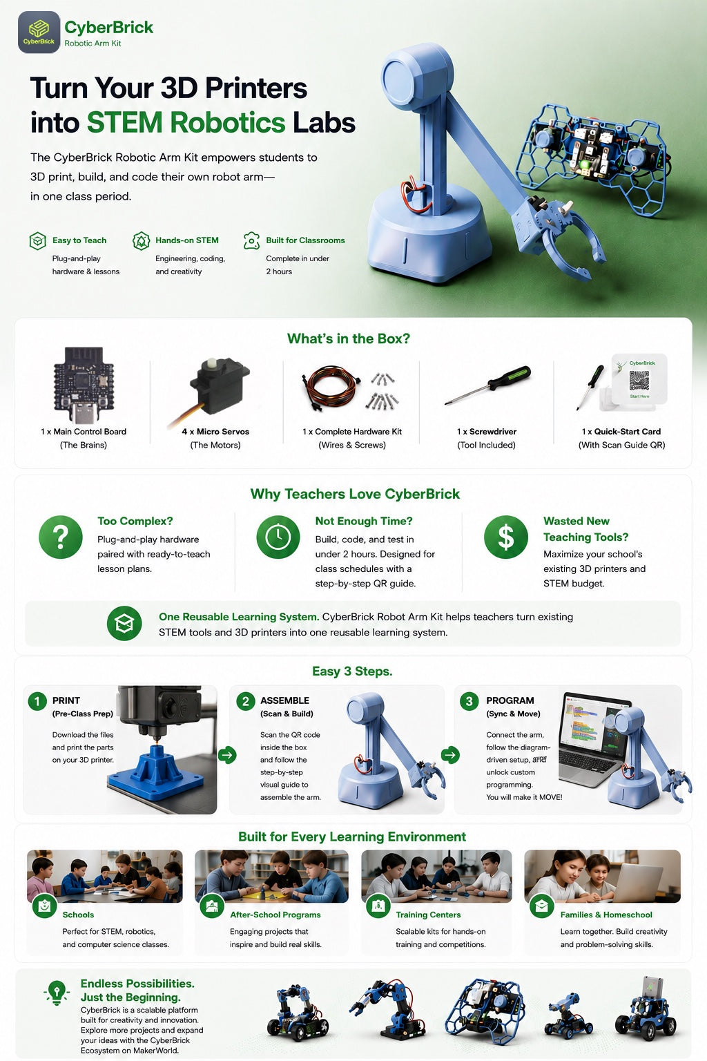 CyberBrick Robotic Arm Kit – STEM Robotics for Schools & Makerspaces
