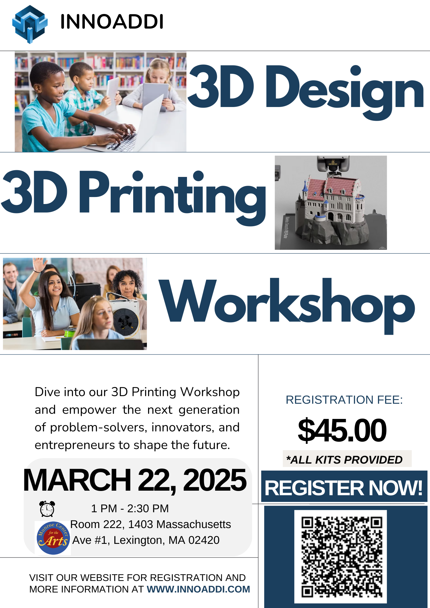 March 22 In Person 3D Printing Intro Workshop/Class for Kids image 0