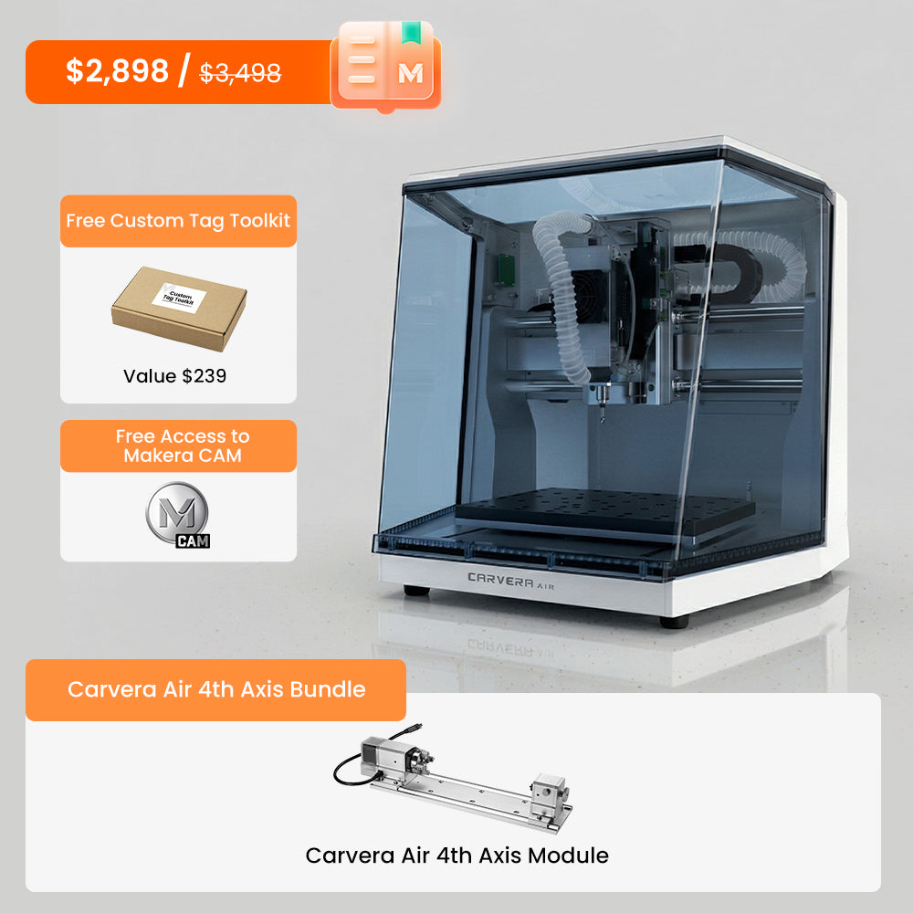 Makera Carvera Air Desktop CNC Machine – Enclosed Smart CNC for Milling, PCB Making, Prototyping & Optional 4th Axis/Laser