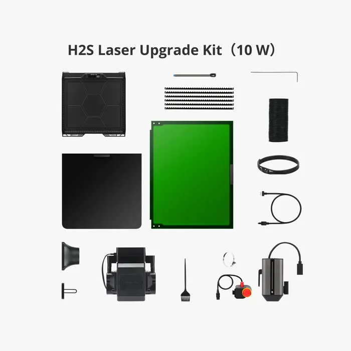 Bambu Lab H2 laser upgrade kit box contents including safety window and air pump
