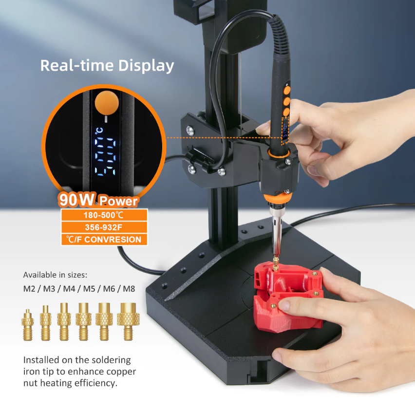 Precision heat insert press for functional 3D printed parts
